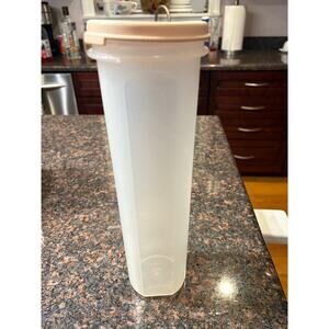 Tupperware Vintage Clear Spaghetti Keeper 11" Tall with Beige Lid
